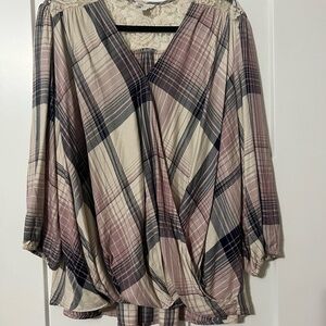 Cato Pink Wrap Blouse with V-Neck and Long Sleeves